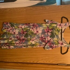 Blue Hawaiian print cold shoulder dress